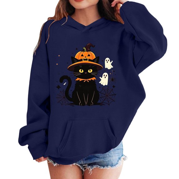 Grblisyd Girls Casual Long Sleeve Hoodies Cute Oversized Halloween Sweatshirt Tops with Kangaroo pocket