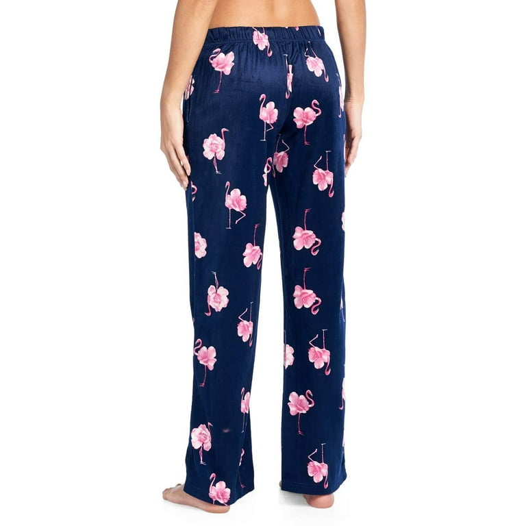 Ashford Brooks Women s Plush Mink Fleece Pajama Sleep Pants Large Navy Pink Flamingo