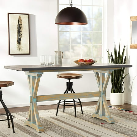 Kings Brand Arland Grey / Blue Wood Counter Height Rectangle Kitchen Dinette Dining Table