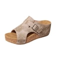 thumbnail image 2 of EKVAHL Women's Wedge Walking Slides, Cork Platform Orthopedic Sandals, Arch Support Wide Width Open Toe Beach Summer Daily Casual Walking Sandals Beige, 2 of 5