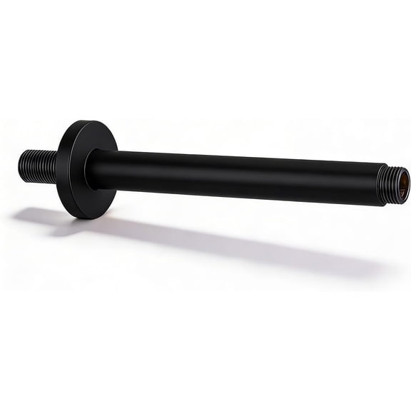10 Inch Straight Ceiling Mount Shower Arm with Flange, Round Shower Arm for Rain Showerhead, Black Finish