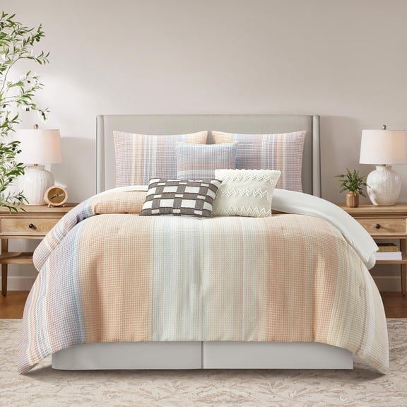 Nanshing Jeanette 7 Piece Striped Ombre Comforter Set, Pink, California King