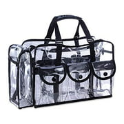 KIOTA Makeup Artist Storage Bag, Clear Cosmetic Bag with Side Pockets and Shoulder Strap, Ergonomic Handle, ON THE GO Series - Black Trim