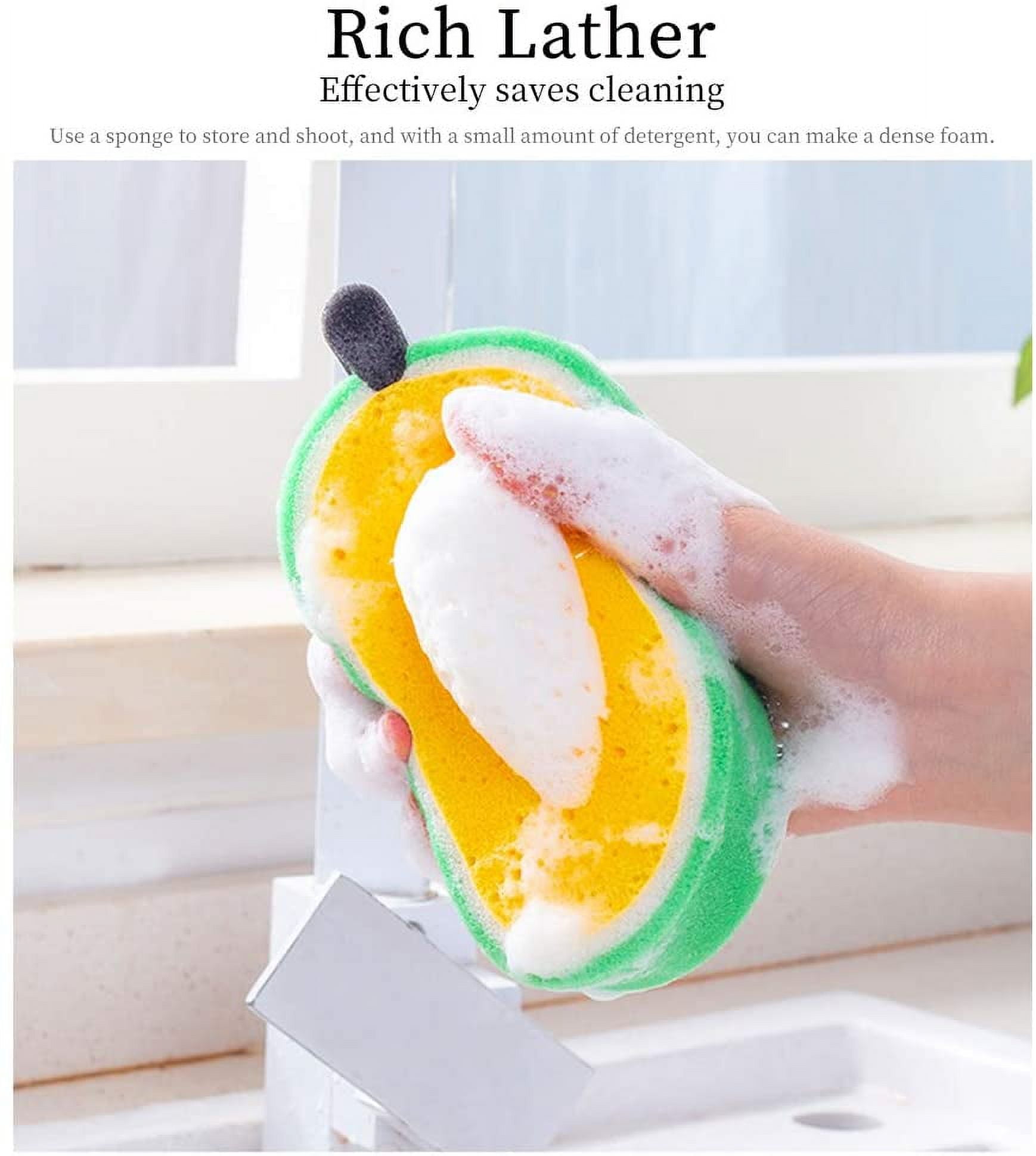 Yirtree 4Pcs Dish Cleaning Sponges, Cute Fruit-Shape Thickened