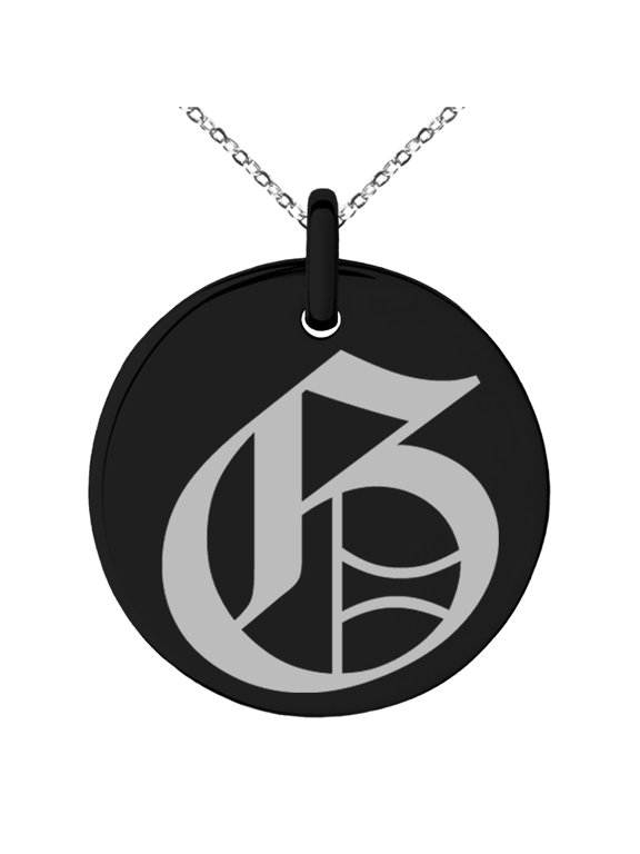 Stainless Steel Letter G Initial Old English Monogram Engraved Small Medallion Circle Charm Pendant Necklace