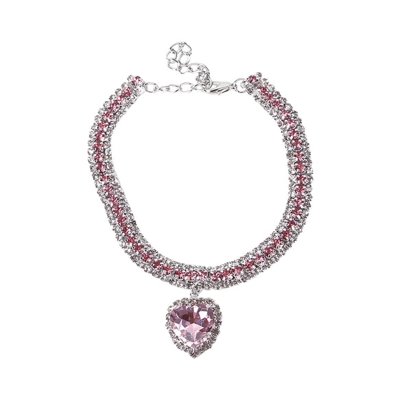 Rhinestone Heart Drop Cat Collar - Light Magenta M Size, Sparkly Crystal Accents, Adjustable Fit For Cats - Pet Fashion Accessory For Daily Wear, Parties, Photoshoots