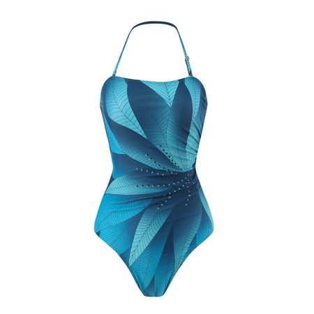 Spentoper Women s Halterneck Retro Fashionable Bandeau Swimsuit with Beach Cover Up Wrap Skirt Two Piece Bikini Set Dark Blue XL
