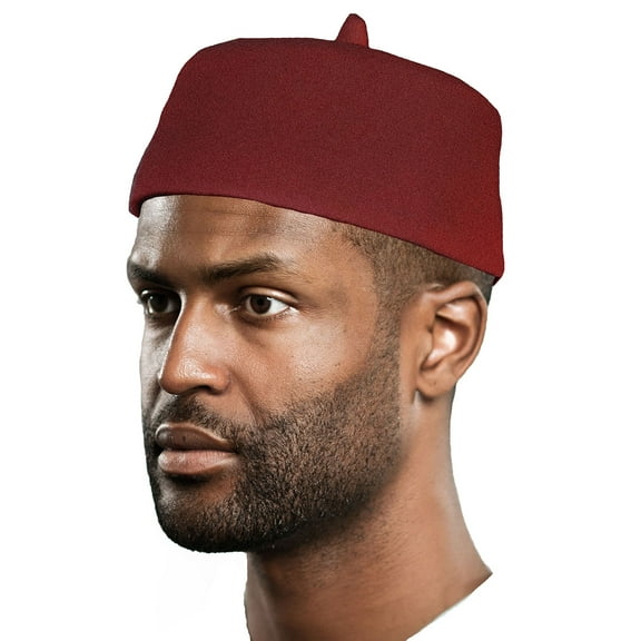 Maroon Wool Felt Igbo Cap African Fez Kufi Hat