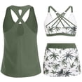 thumbnail image 4 of 3 Piece Tankini Swimsuits for Women Tummy Control Plus Size Tank Top with Bra Modest Boyshorts Swim Vacation Beach Bathing Suits for Women Army Green L, 4 of 8