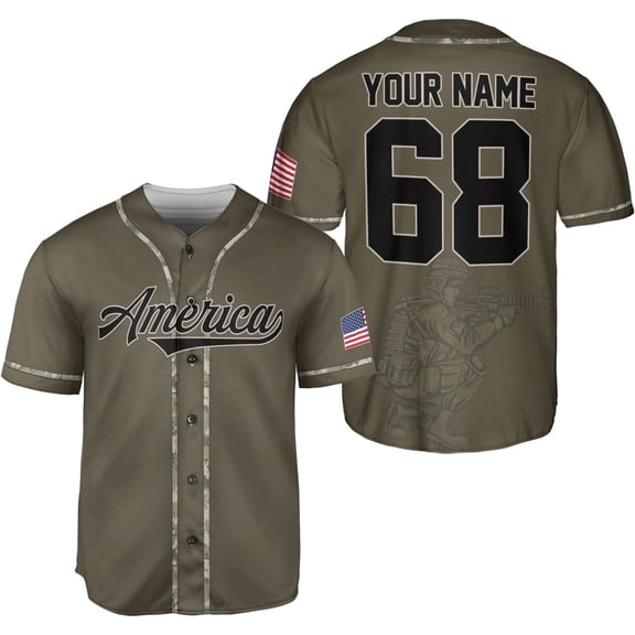 Custom US Army Baseball Jersey Veteran Jerseys for Men USA Flag Amry Baseball Jersey Camo America Shirts Jersey Army Military (S)