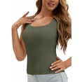 thumbnail image 4 of INSPIRE CHIC Women's U-Neck Tank with Built-In Bras Ribbed Wide Straps Undershirt L Dark Green, 4 of 5