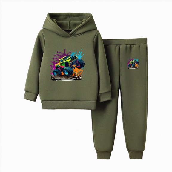 NOLDARES Boys Girls Fall Clothes Graphic Print Hoodie and Jogger Set 2 Piece Outfit(Y173-AG)