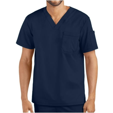 

Samickarr Scrub Shirts For Mens Nursing Uniform Ripstop Scrubs Tops Plain Casual Working Uniform With Pocket V-Neck Work Utility Safety Tops Nursing Worker Protective Clothing Top