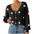 thumbnail image 2 of Zedker Cardigans for Women Button Up Open Front Cadigan Sweaters Floral Print Cute Short Knitted Cardigan Casual Winter Coats,Plus Black M, 2 of 6