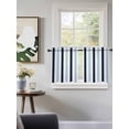 thumbnail image 3 of Navy Blue Aqua Striped Tier Curtains 36 Inch Length, Sheer Curtains for Bedroom Living Room Window Farmhouse Stripe Art Rod Pocket Voile Drapes Kitchen Curtains Small Half Window 27.5"x36" 2 Panels, 3 of 6