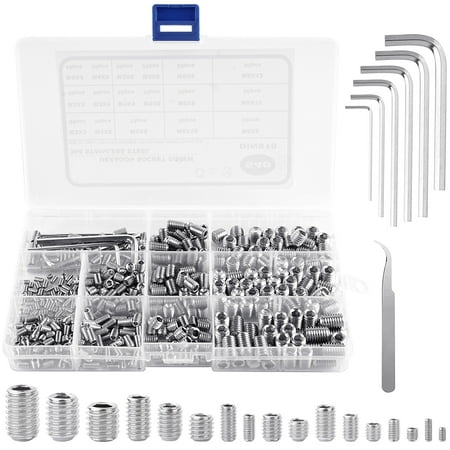 

540pcs Grub Screws 17 Metric Sizes M2/3/4/5/6/8 Internal Hex Drive Cup-Point Screws Assortment Kit Stainless Steel Grub Screws Set with 6pcs Hex Wrenches for Door Handles Light Fixtures Faucets