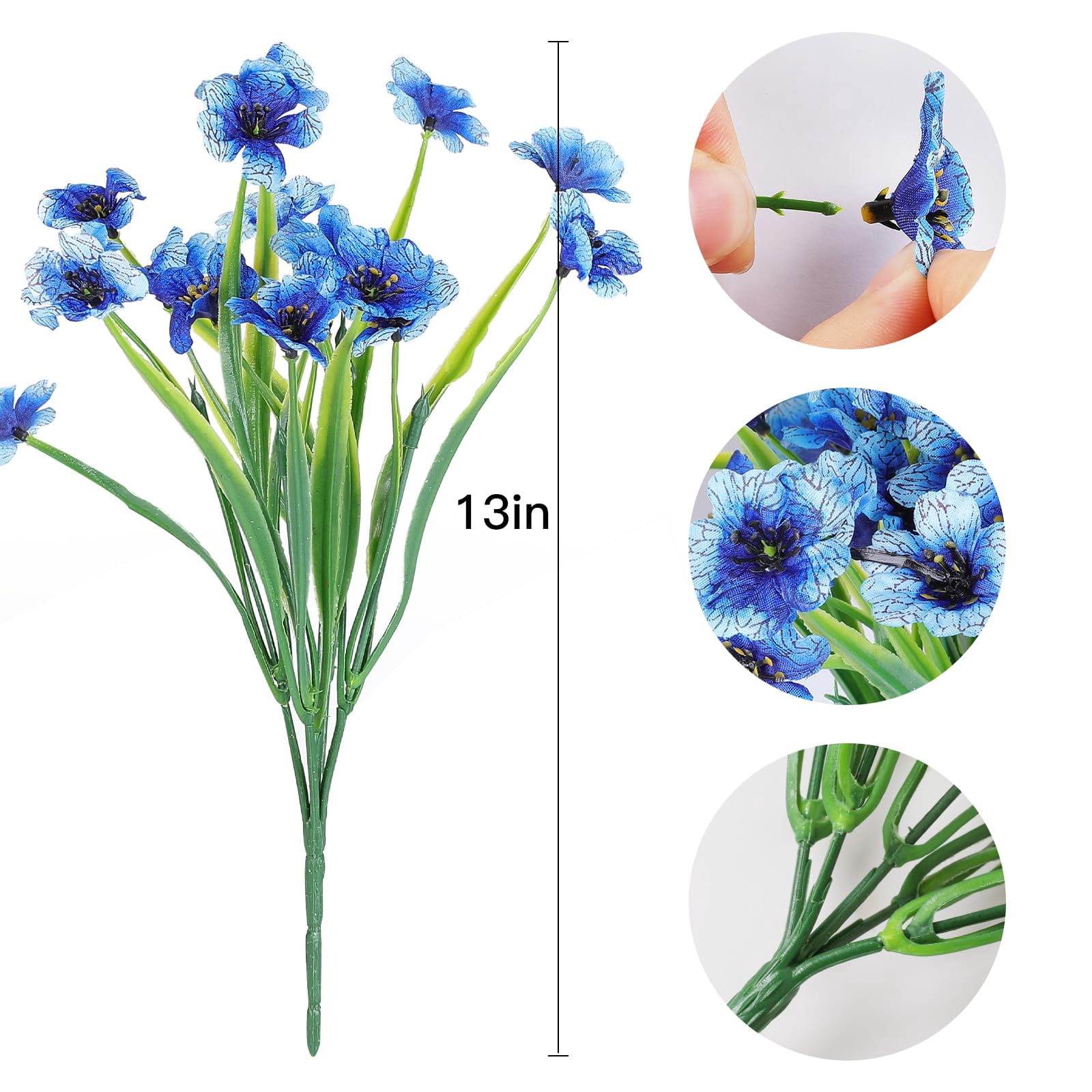 6 Bundles Artificial Silk Violet Flowers Realistic UV Resistant Outdoor Fake Plants for Indoor/Outside, Front Porch, Garden, Hanging Planter, Window Box Decoration (Blue)