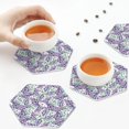 thumbnail image 7 of Pofeuu Lavender Flowers Print Leather Coasters Set of 6, Round Cups Mugs Mat Pad for Home Kitchen Heat Resistant Drink Coasters,Hexagon, 7 of 7