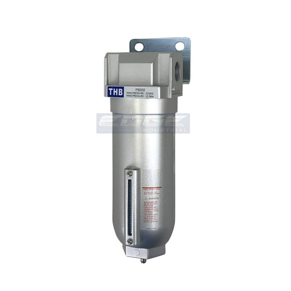 HEAVY DUTY INDUSTRIAL RATED HIGH FLOW PARTICULATE FILTER, IN-LINE WATER TRAP FOR COMPRESSED AIR LINE SYSTEMS, 5 MICRON WITH METAL BOWL (1" NPT, 11oz)