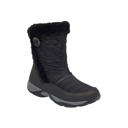 

EASY SPIRIT Womens Navy Decorative Button Quilted Water Resistant Removable Footbed Arch Support Fur Trim Exposure Round Toe Zip-Up Snow Boots 9.5 M