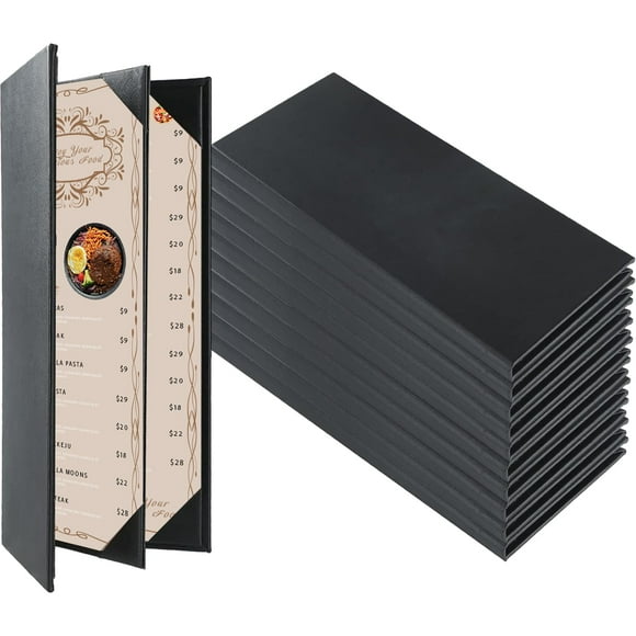 Fundas para menú FLKQC de piel sintética con 4 vistas, paquete de 10, color negro