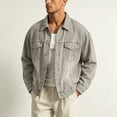 thumbnail image 5 of Nmnitkp Men's Loose Fit Denim Jacket Vintage Washed Trucker Jacket Button‑Down Long Sleeve Casual Work Coat for Fall Street Daily Dating Outdoor Wear Khaki,XS, 5 of 8