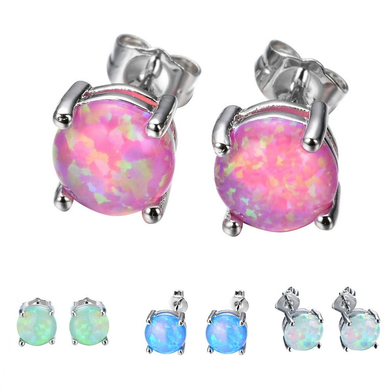 Bluelans Fashion Women Four Claw Round Faux Opal Inlaid Ear Stud Earrings  Jewelry Gift