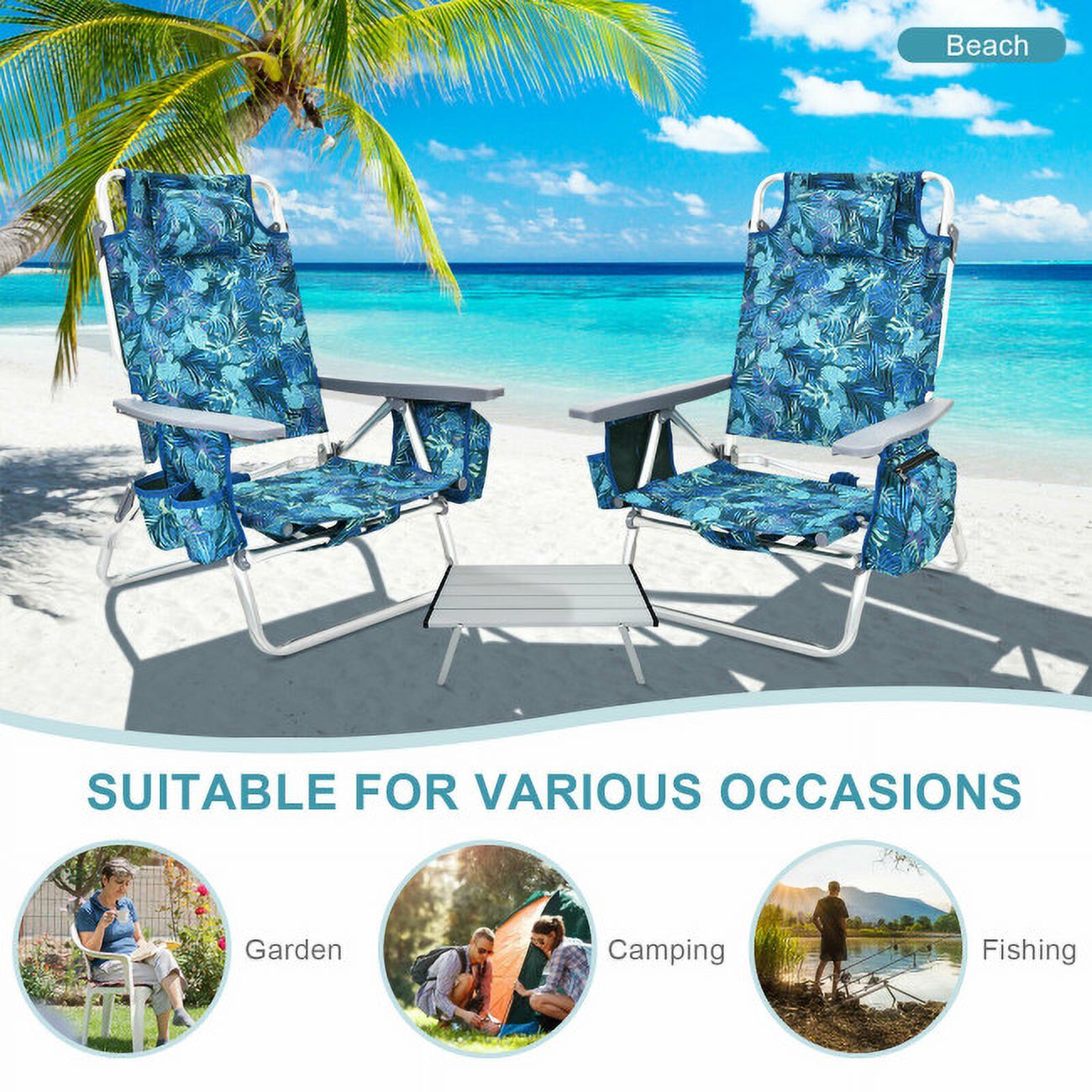GIVIMO 2 Pack 5-Position Outdoor Folding Backpack Beach Table Chair Reclining Chair - image 5 of 9