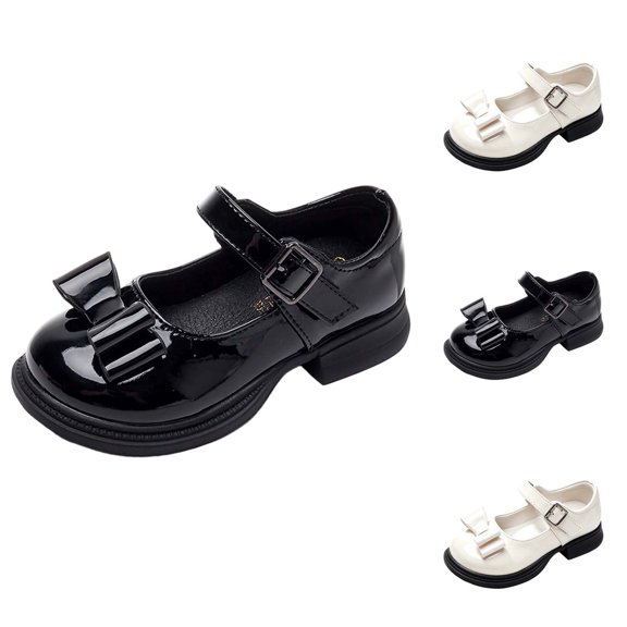 Girls Mary Jane Dress Shoes Glossy Patent PU Flats with Bow Chunky Platform Sole Non-Slip Outsole for Toddler & Little Kids & Big Kids White 36