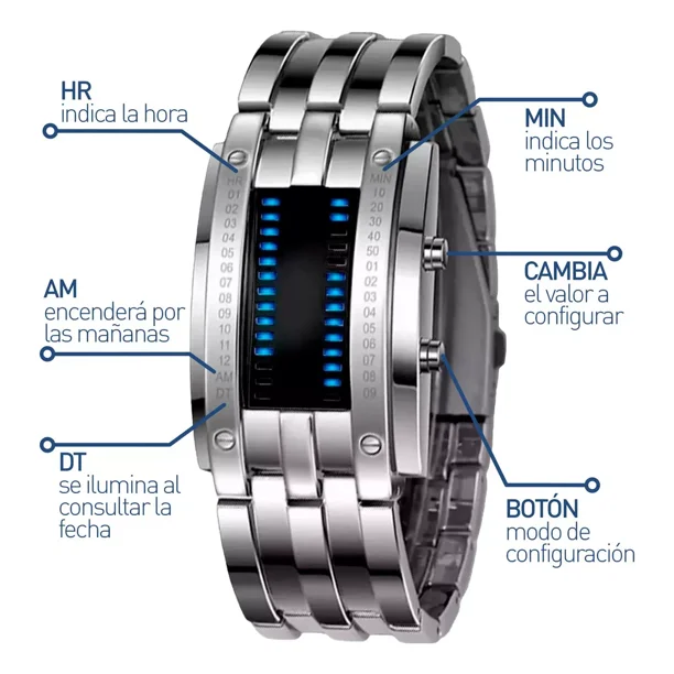 Reloj Para Hombre Led Binario Electrónico Impermeable Moda Correa