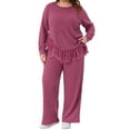 thumbnail image 2 of DARING DIVA Women's Plus 2 Pieces Lounge Set Crew Neck Long Sleeve Rose Red 1X, 2 of 6