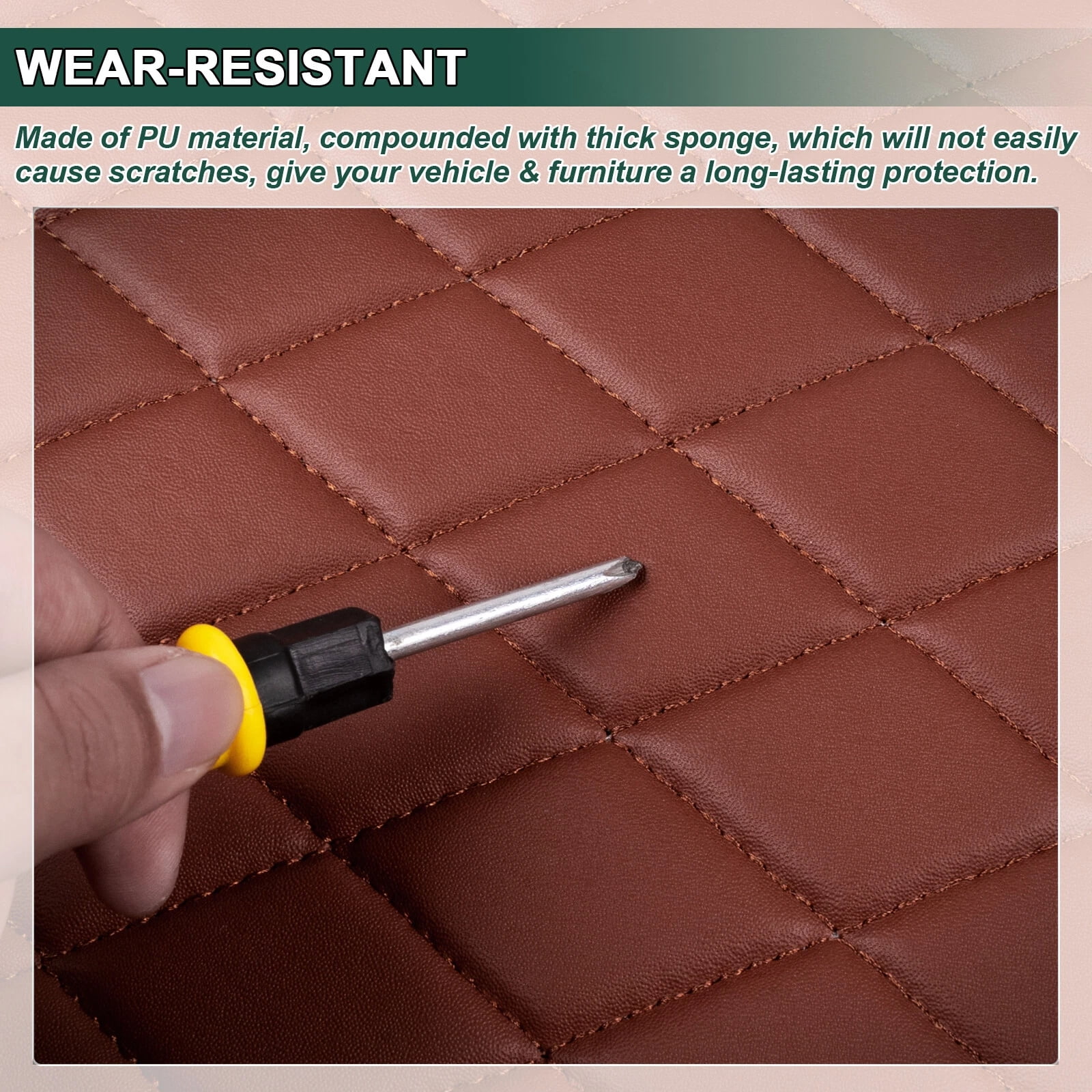63" W Faux Leather Vinyl Fabric Waterproof Diamond Stitched Upholstery Material for Automotive Headliners, DIY Furniture, Car Seats, Foam Backed, Brown, 2 Yards
