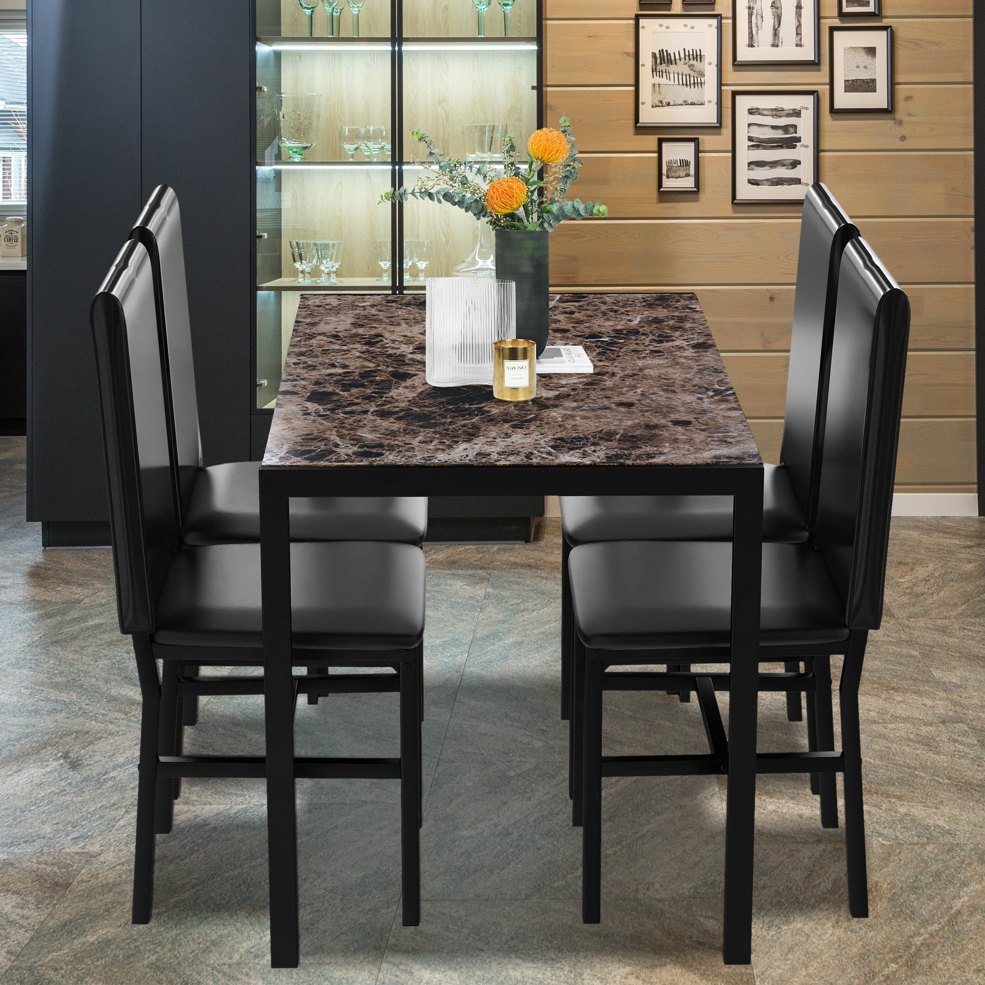 Modern Dining Set for 4, 5Piece Dining Table and Chairs Set, 1 Table
