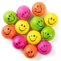 Neliblu Neon Smile Stress Balls for Adults and Kids - Foam Squeeze Balls for Stress Alleviation, Relaxation and Fun - Pack of 12 Happy Face 2.5-Inch Stress Balls - Ideal for Parties, Therapy, and Toy