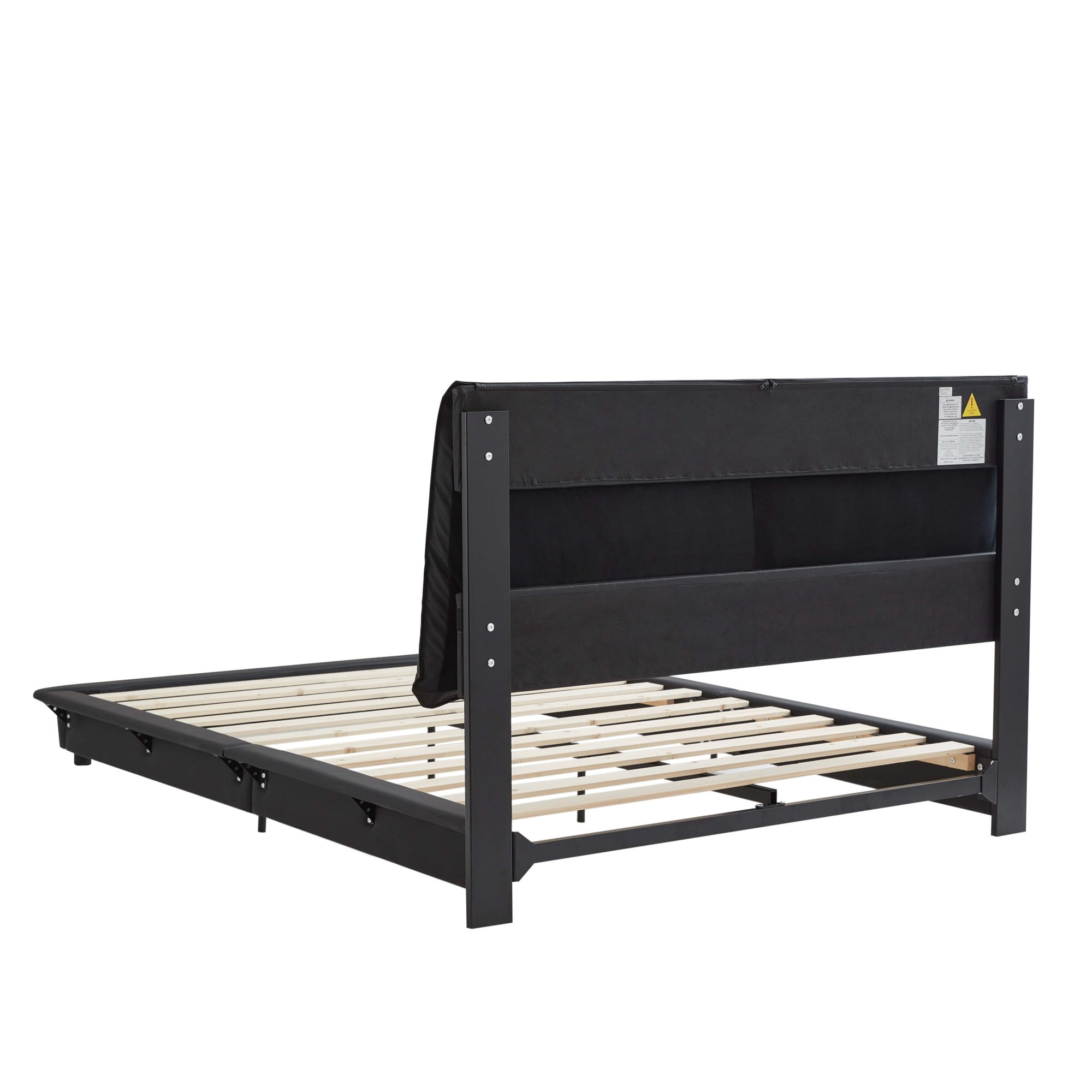Leumius Queen Size Upholstered Platform Bed with Sensor Light & Ergonomic Design Backrests,Heavy Duty Bed Frame with Wood Slats Support,No Box Spring Needed,Black