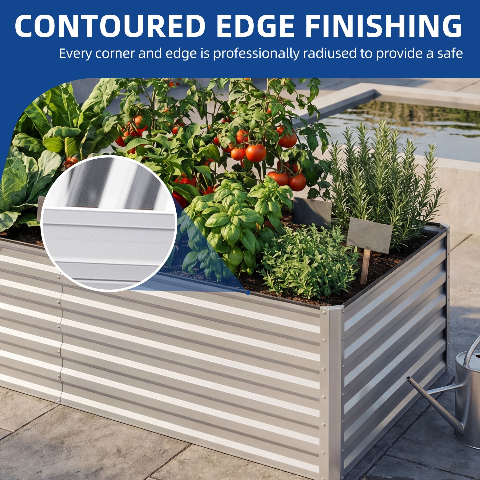 Uforic 6X3X2FT 1 Pack Galvanized Metal Raised Garden Bed Kit with Gardening Gloves & Support Rod, Outdoor Above Ground Planter Box for Plants Vegetables Flowers, Silver