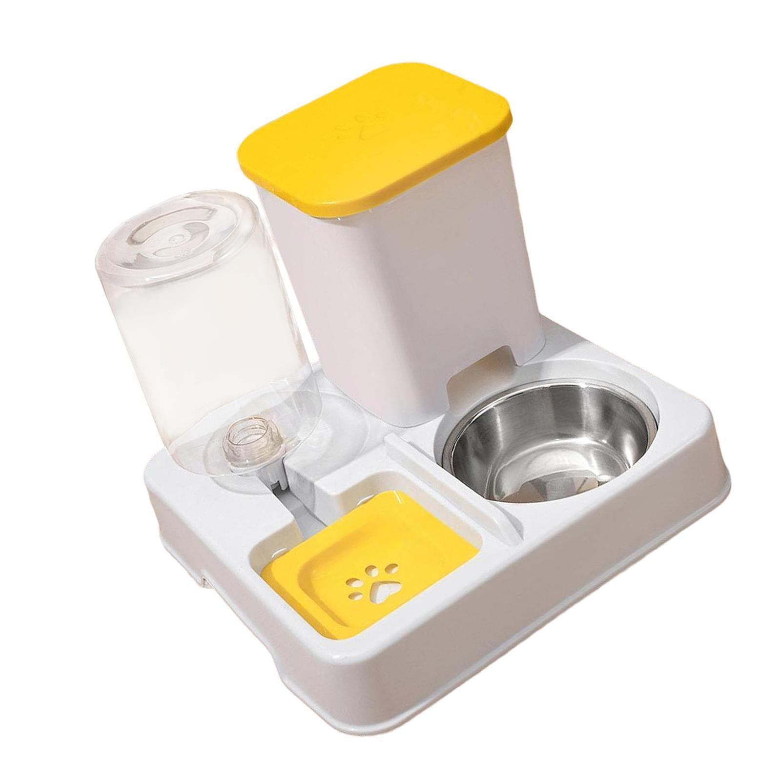 Serenable Automatic Dog Cat Feeder 2 in 1 Feeder and Water Dispenser Easily Clean Large Capacity Dry and Wet Separation for Dogs Rabbits yellow white