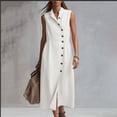 thumbnail image 3 of LNWUY Linen Dresses for Women Fashion Summer Sleeveless Button Down Maxi Sundresses Casual V Neck Pocket Dress White XXL, 3 of 6