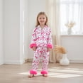 thumbnail image 2 of YunPes Toddler Girls Satin Outfits Bow & Heart Print Button Down Shirts Pants 2PC Sets Fuzzy Trim Cuffs Valentines Matching Sets 2PC, 2 of 7