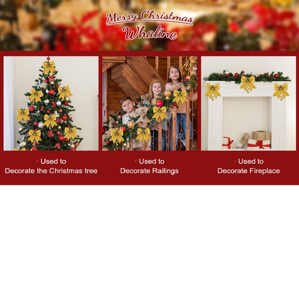 4pcs Christmas Decorative Bow Christmas Tree Glitter Bow Xmas Bows Ornament with Pinecone Red Bows for Wreath Garland Treetopper Christmas Party Gifts Home Indoor Decor 9.8 x 11.8in