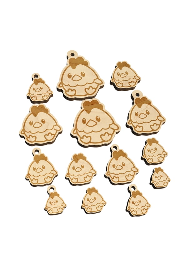 Cute Sitting Chicken Wood Mini Charms Shapes DIY Craft Jewelry - No Hole - 12mm (26pcs)