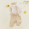thumbnail image 5 of masbird Newborn Baby Girl Clothes Long Sleeve Romper Pants Set Headband 3Pcs Fall Winter Coming Home Outfit,Khaki,12-18 M, 5 of 5