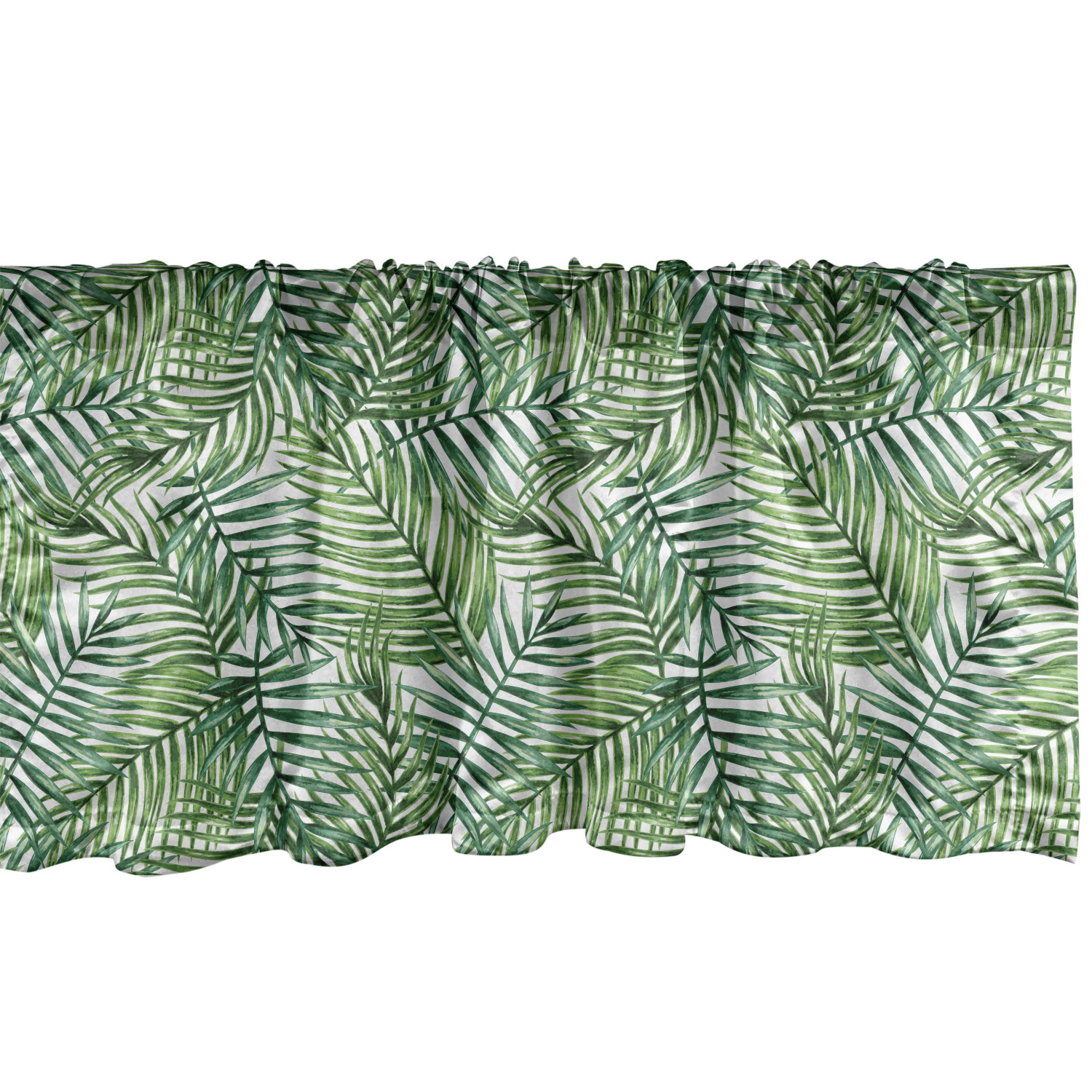 Leaf Window Valance Pack of 2, Watercolor Print Botanical Wild Palm Trees Leaves Ombre Design