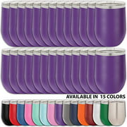 Clear Water Home Goods - Pack of 24 Bulk - 12 oz Stainless Steel Wine Tumblers with Lid, Stemless Vacuum Insulated Double Wall 18/8, Powder Coated - Purple