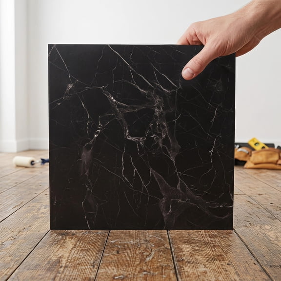 CRILSTYLEO 20pcs Black Self Adhesive PVC Vinyl Flooring Tiles 30cm x 30cm