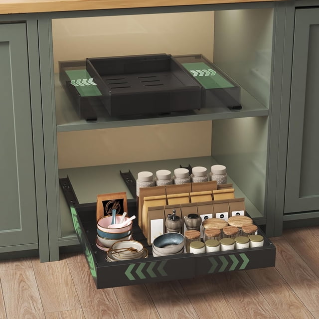 2 piezas Organizador de Gabinete Extraíble, Cajones Deslizables para Cocina, Organizador de Cajones de Cocina, Ajustable, Negro