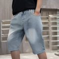thumbnail image 2 of Krdevn Boys Retro Washed Denim Shorts, Casual Elastic Waist Loose Fit Summer Cargo Jeans,Blue,8-10 Years, 2 of 7