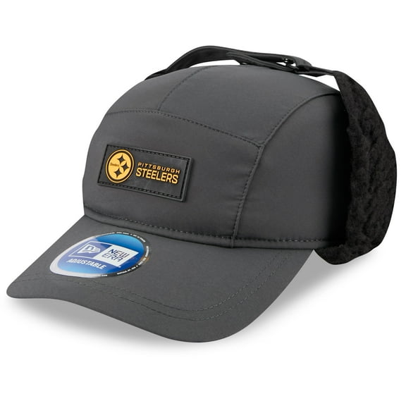 Men's New Era Charcoal Pittsburgh Steelers 2025 Sideline Cold Weather Runner Dog Ear Adjustable Hat