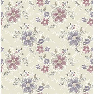 A-Street Prints Chloe Purple Floral Wallpaper, 20.5-in by 33-ft, 56.4 sq. ft