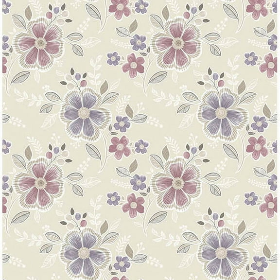A-Street Prints Chloe Purple Floral Wallpaper, 20.5-in by 33-ft, 56.4 sq. ft